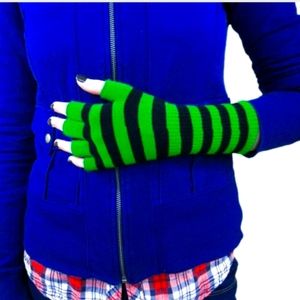 Stripe Fingerless Gloves Black Stripe Punk Goth Magic Unisex Gothic Emo Weird